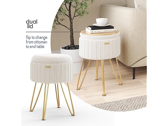 STORAGEBUD Round Ottoman with Storage