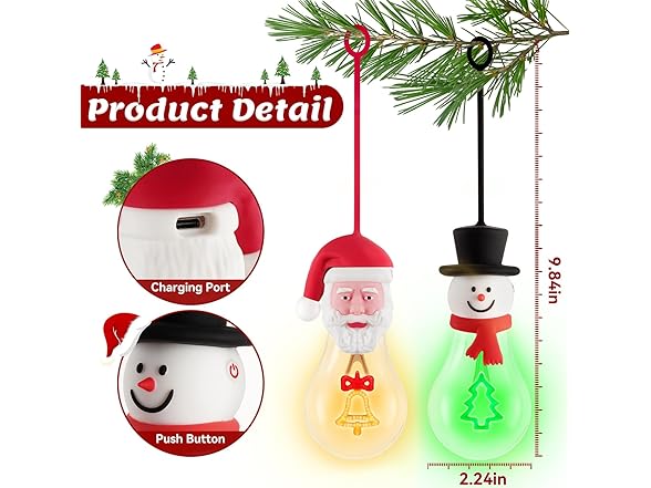 Christmas Light Bulbs, 2 Pack- Santa and Snowman