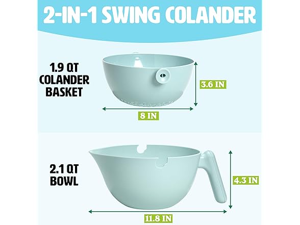 Tasty 2-in-1 Swing Bowl Colander