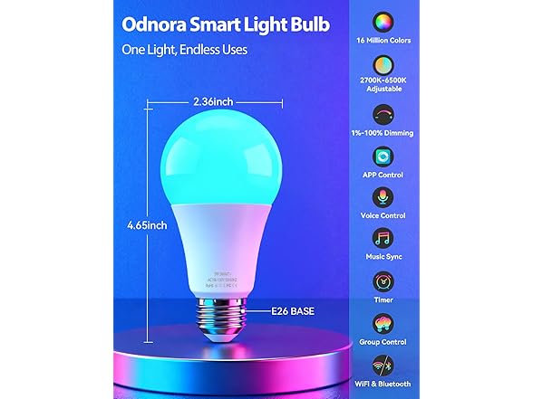 Odnora B0FQV62PX5 LED Smart Light Bulbs