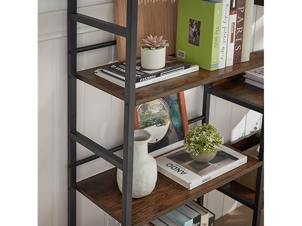 Tzou 5-Tier Rustic Brown Bookshelf