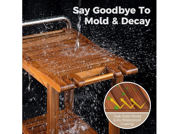 Teak Shower Bench with Shelf & Handles
