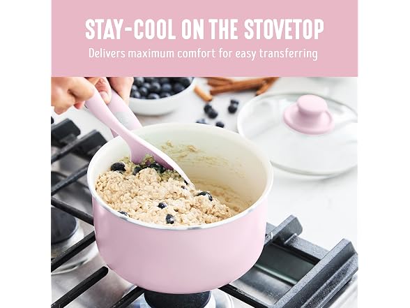 GreenLife 2.5QT Ceramic Nonstick Saucepan with Glass Lid, Pink