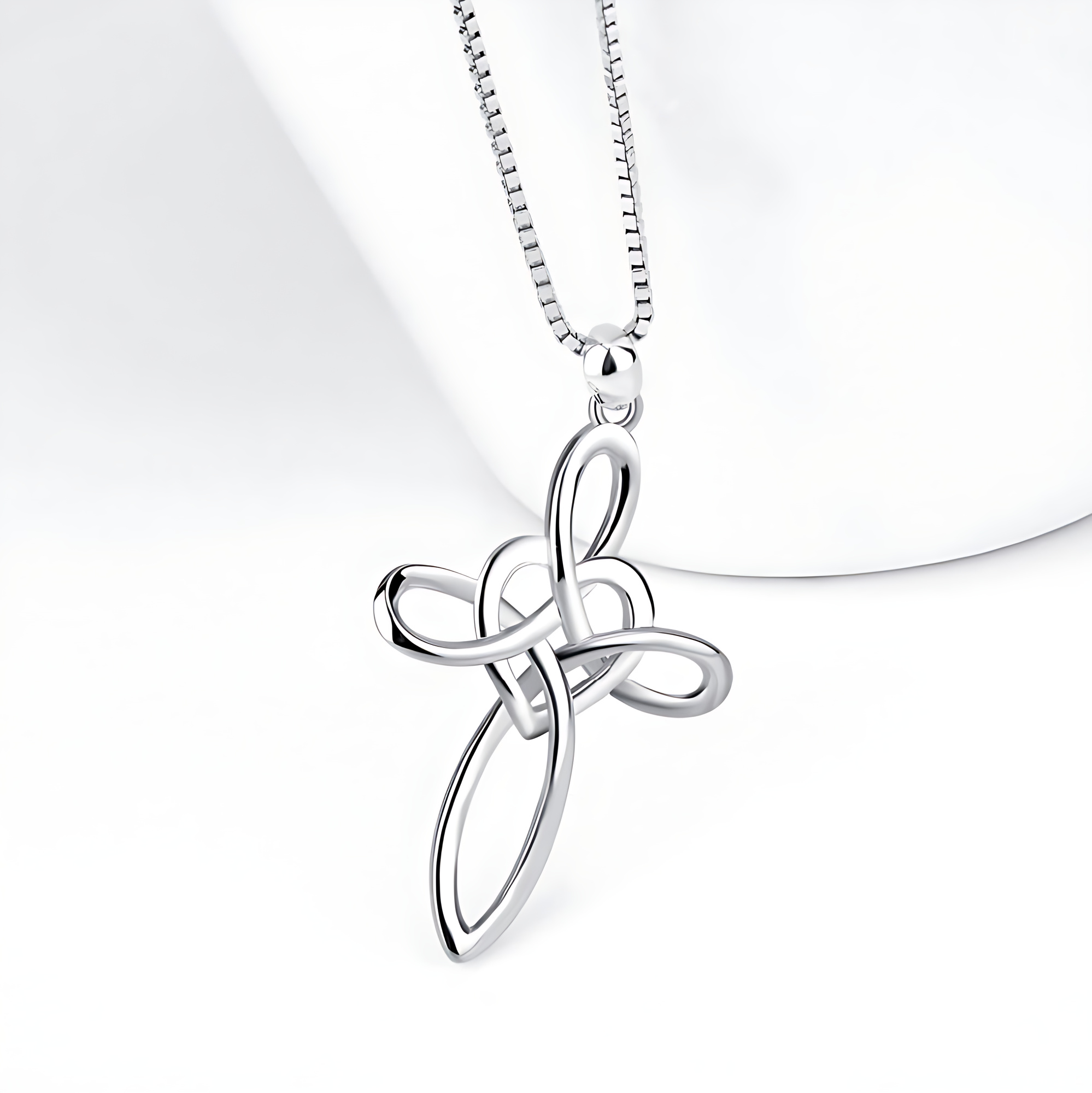 White Gold Plated Celtic Cross Necklace - Gallery 5