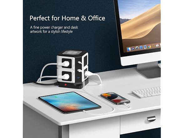 bestek USB C Power Strip with Wireless Charger