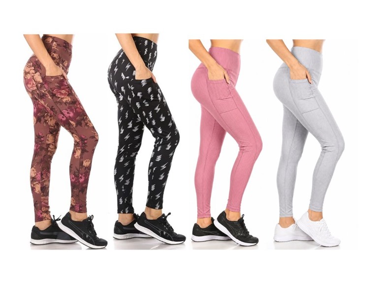 (4-Pack) Women's Active Leggings with Side Pockets