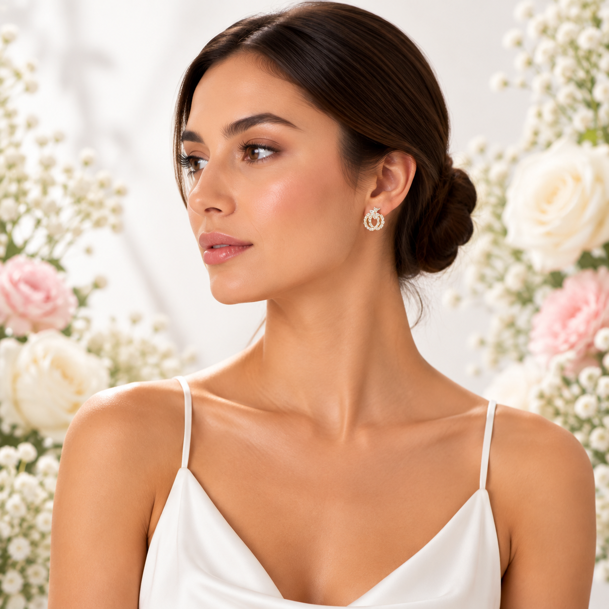 18K Gold Pear CZ Huggie Hoops - Gallery 5