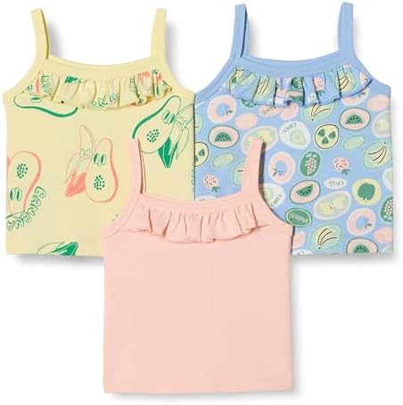 Amazon Essentials Girls' Cotton Crop Camisole, Pack of 3, Pink/Tropical Fruit, Small