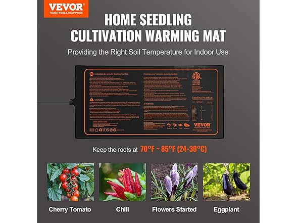 VEVOR 10"x 20.75" Seedling Heat Mat w/ Digital Thermostat Combo Set