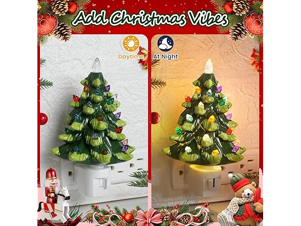 Lakumu 2Pk 6’’ Christmas Tree Night Lights- Green