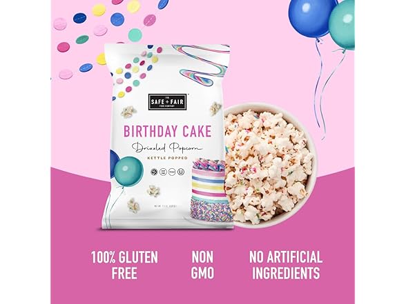 1CT Safe + Fair Birthday Cake Drizzled Popcorn
