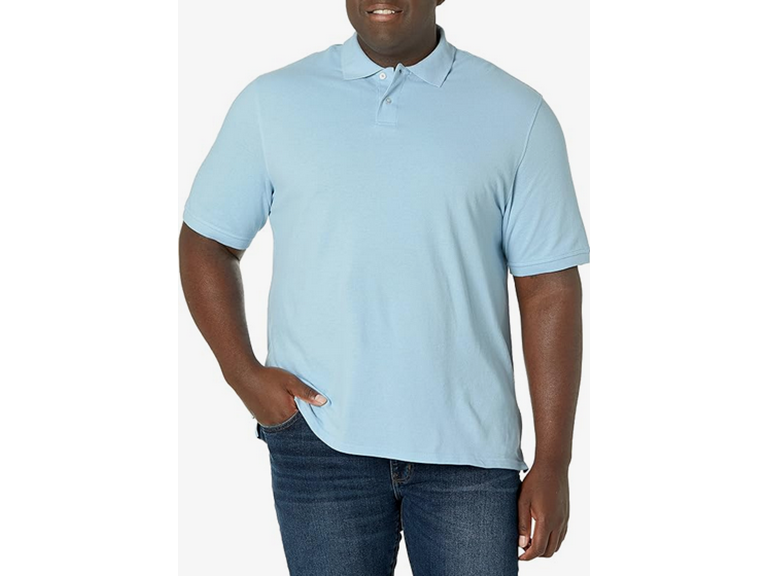 Amazon Essentials Men's Regular-Fit Cotton Pique Polo Shirt (Available in Big & Tall), Light Blue, Medium