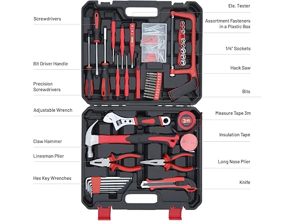 Hantinstom Household Tools Kit 108P Essential Home Repair Set