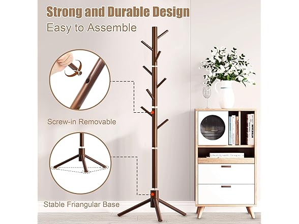 Brown Wooden Coat Rack Stand