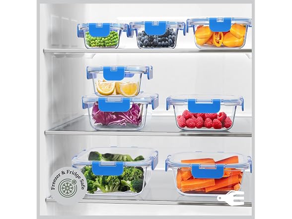  Borosilicate Glass Containers with Lids 24 Pieces Blue
