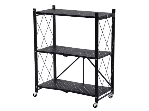 J&V Textiles Foldable 3-Tier Matte Metal Cart