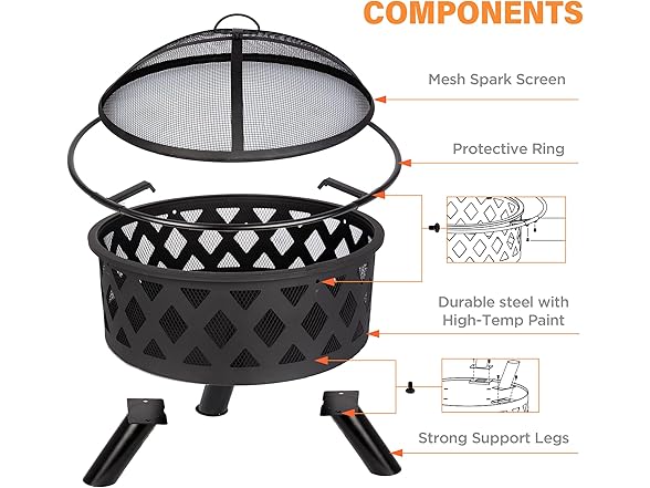 Red Mountain Valley 30'' Outdoor Wood Burning Fire Pit with Protective Ring