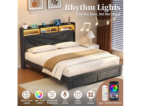 Blissivia Upholstered Platform Bed Frame with LED Lights