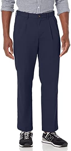 Amazon Essentials Men's Classic-Fit Wrinkle-Resistant Pleated Chino Pant, Navy, 42W x 34L