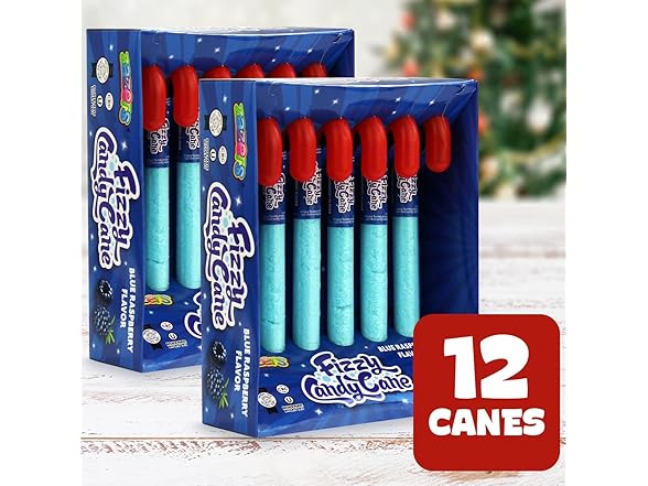 12PK Blue Fizzy Candy Cane, Blue Raspberry