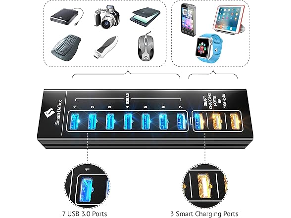 SmartDelux 10-Port USB 3.0 Hub