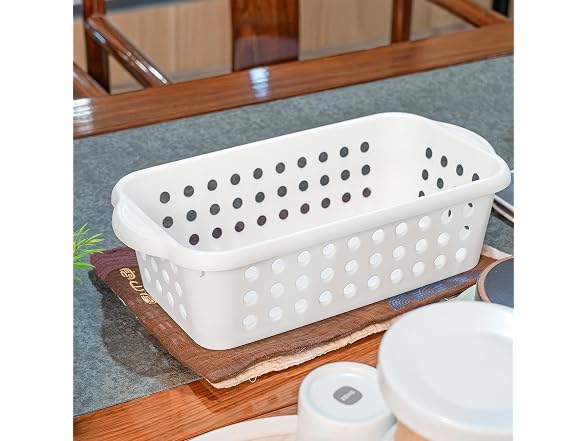 Cetomo Plastic Storage Baskets with Handle, White, 12 Pack 