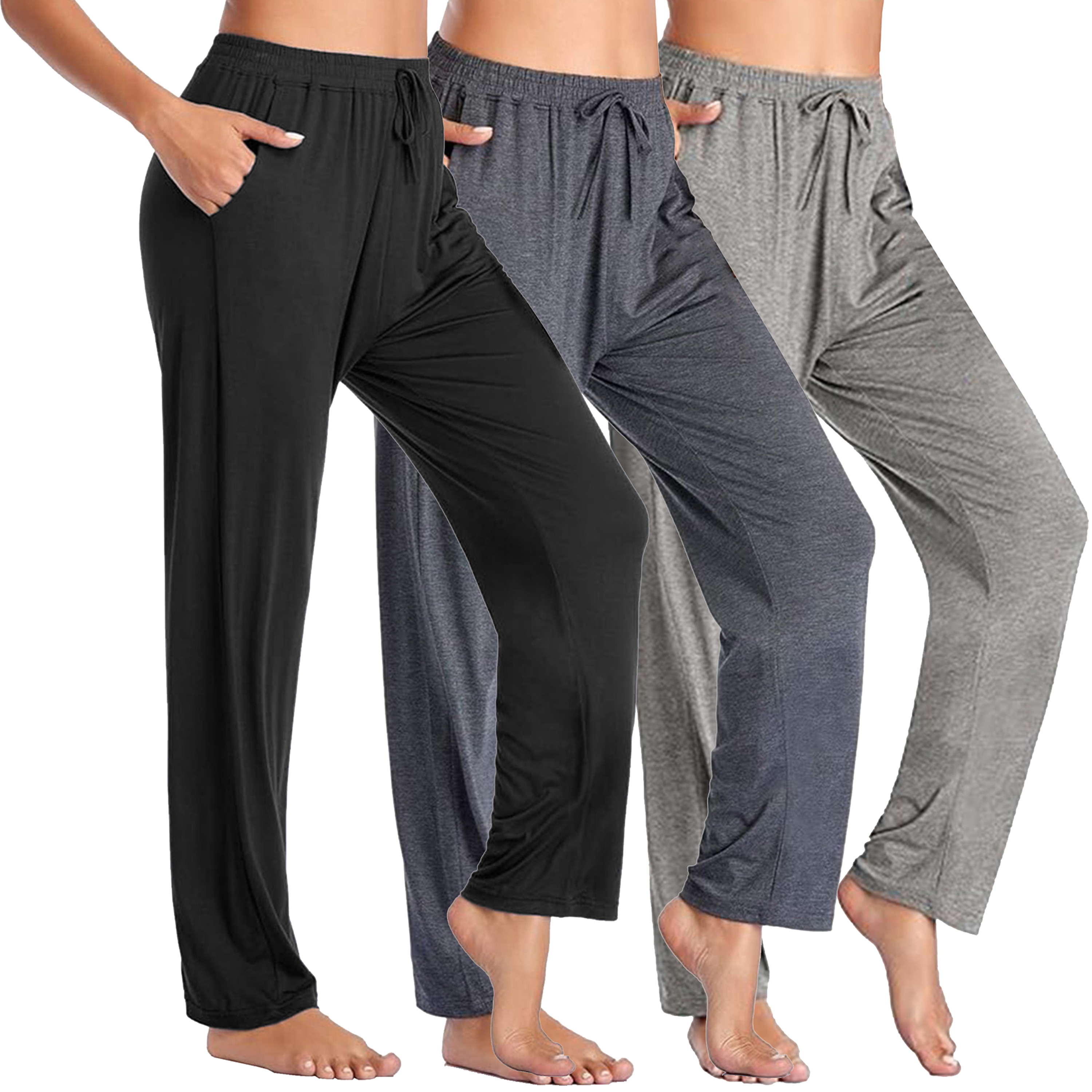 3Pk Womens Loose Fit Lounge Pants - Gallery 9
