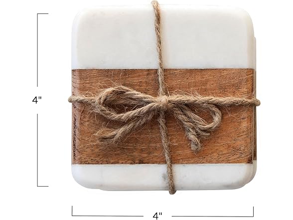 Marble & Acacia Wood Coasters, Set of 4