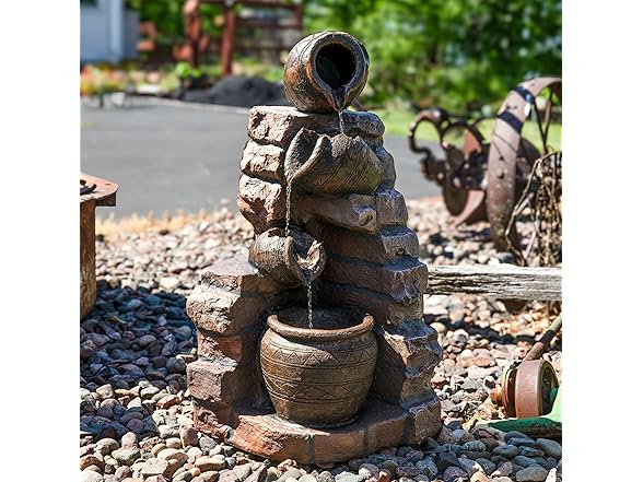 Sunnydaze Crumbling Bricks and Pots 27-Inch Solar Fountain