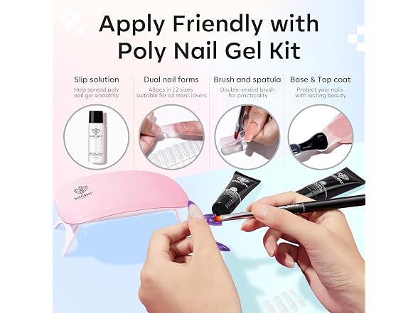 Poly Gel Nail Kit 60pcs, 6 colors pastel