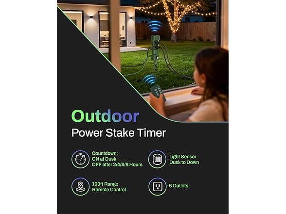 BN-LINK Outdoor Power Stake Timer, 100FT