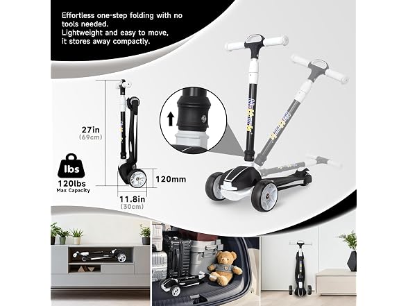 Nattork White Kids Scooter for Age 3-10