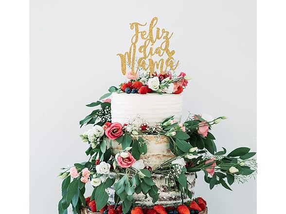 Gold Glitter Feliz Dia Mama Cake Topper