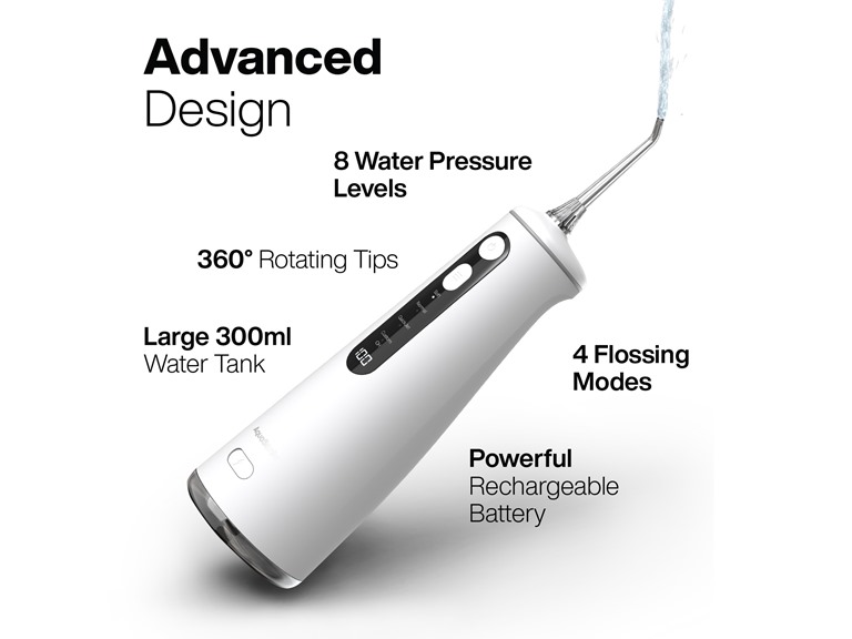 AquaSonic Elite Flosser - Rechargeable Water Flosser with 4 Tips - Oral Irrigator with 4 Modes - Portable & Cordless (white)