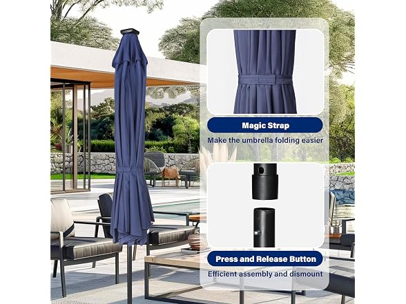 HealSmart 9' Solar Umbrella 32 LED Lighted Patio Umbrella Tilt/Crank