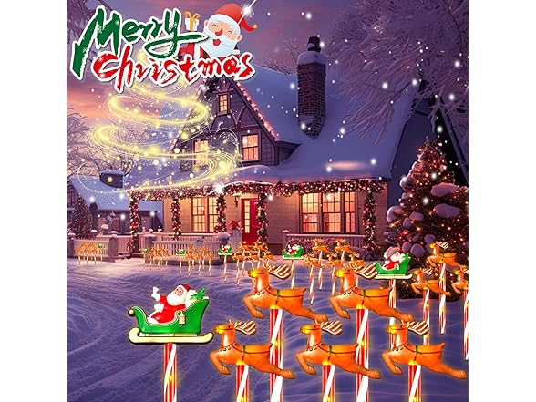 10 Pack Christmas Decorations Elk Santa Claus solar Christmas lights