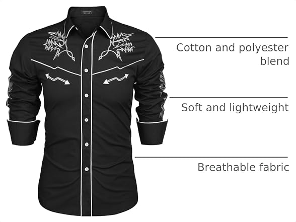 Coofandy Men (XXL) Western Cowboy Shirt Long Shirt