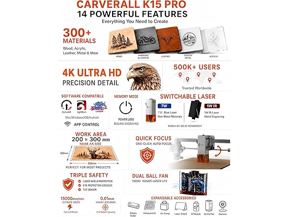 Carverall BC1372026057271 K15 Pro 7W laser engraver