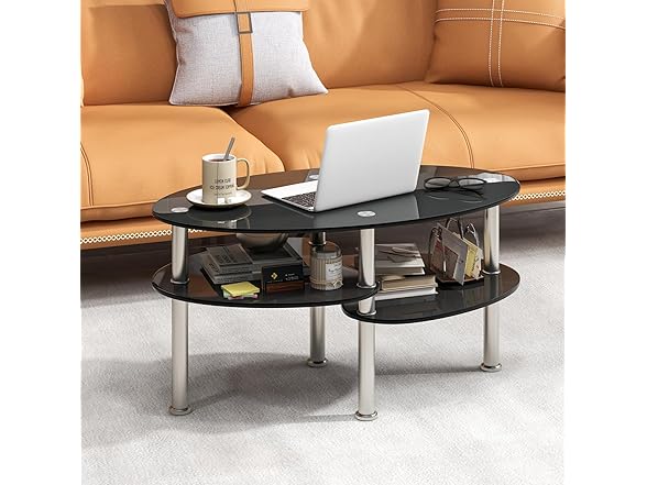 Giantex Oval Glass Coffee Table - 3-Tier