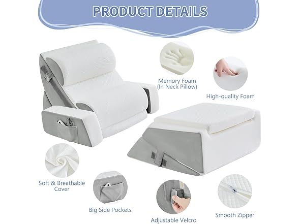 paxato 9PCS Wedge Pillow Set Gray