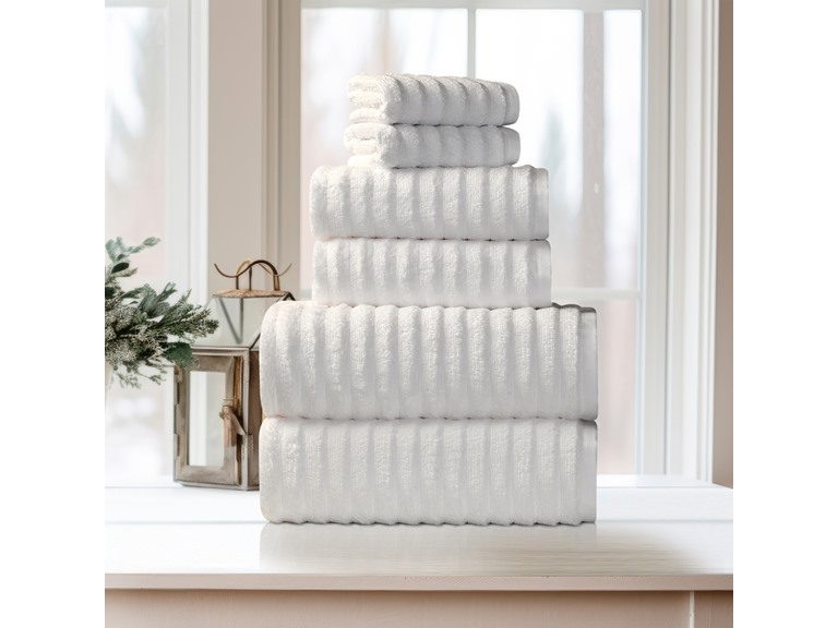 Bibb Home 6PCWAVTOW 6 Pc Ribbed Egyptian Cotton Towel S