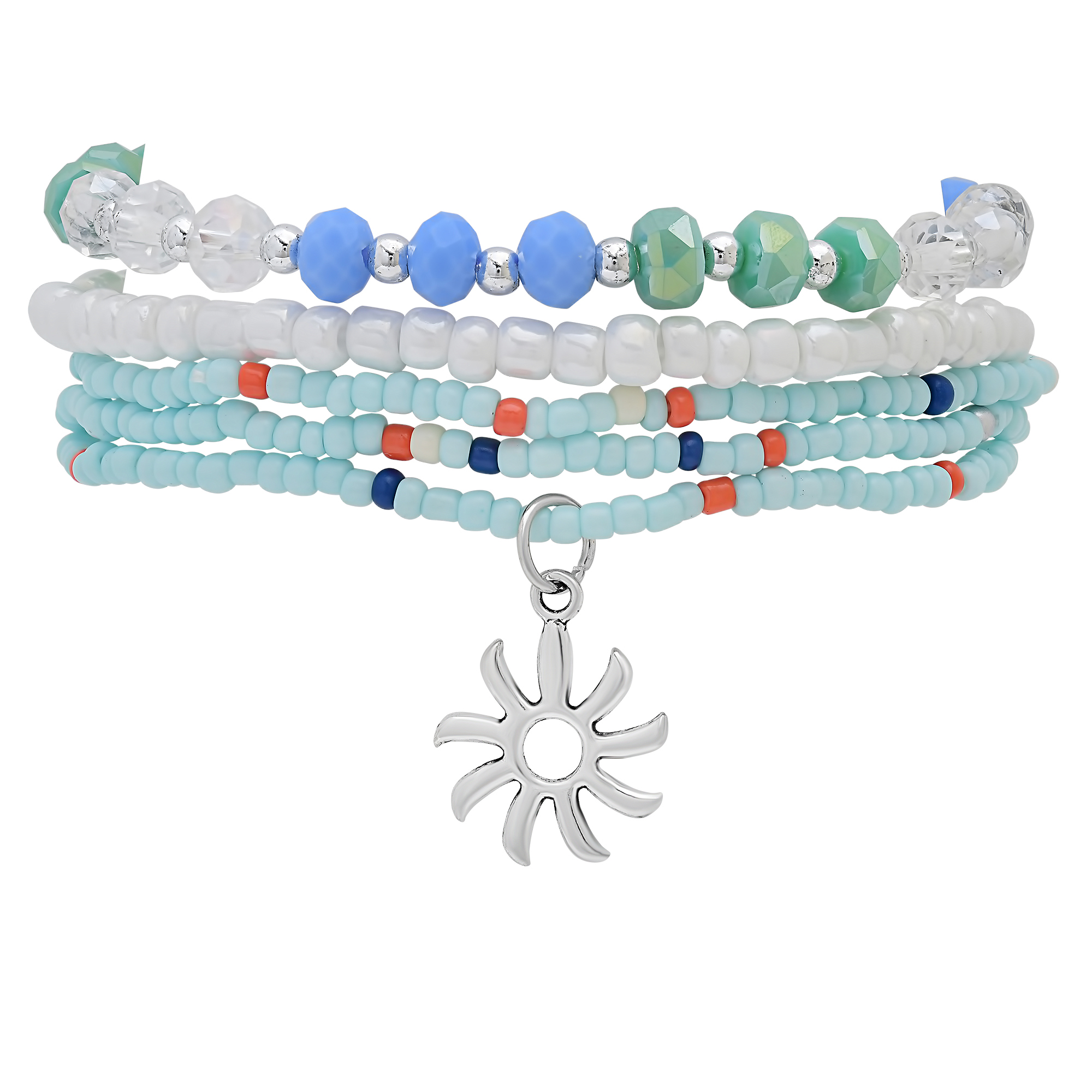 Stretch Beaded Bracelet Stack with Sun Charm - Gallery 4