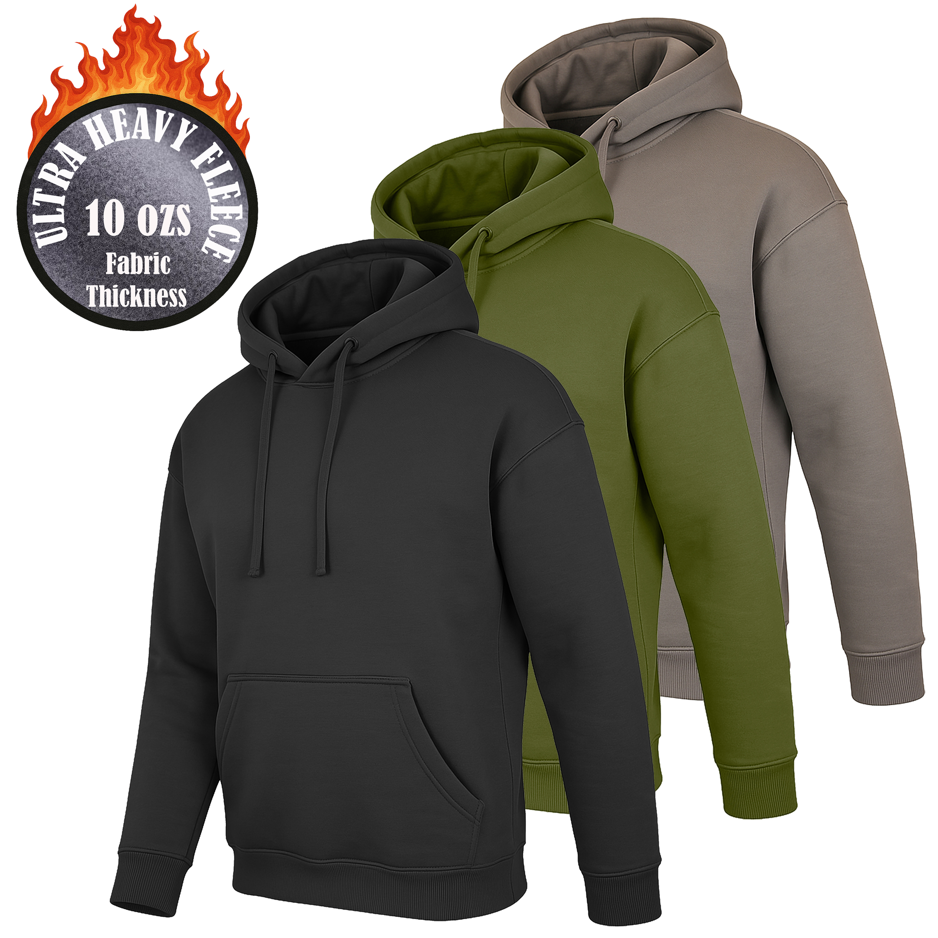 3Pk Mens Heavyweight Fleece-Lined Pullover Hoodie - Gallery 10