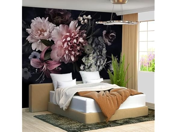 Black Peony Floral Wallpaper 108x75
