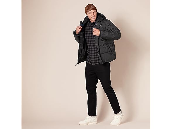 Amazon  Essentials Mens Hooded Puffer Coat Black XS
