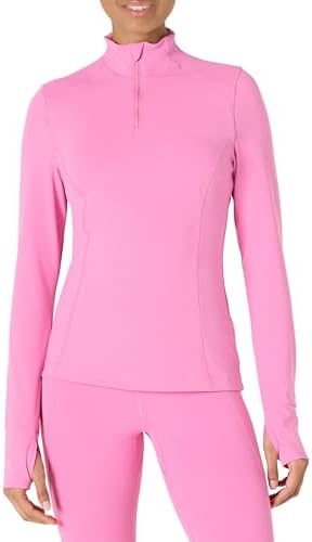 Amazon Essentials Women's Active FormFlex Buttery Soft Slim Fit Quarter Zip Long Sleeve Pullover Jacket, Flamingo Pink, Small