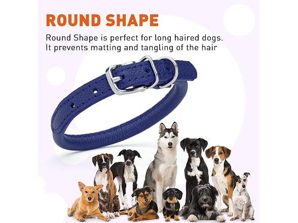Dogline 1/3 by 13-16" Round Leather Collar,