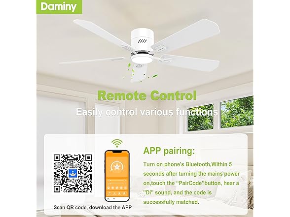 DAMINY 52In 5 Blades White Ceiling Fan
