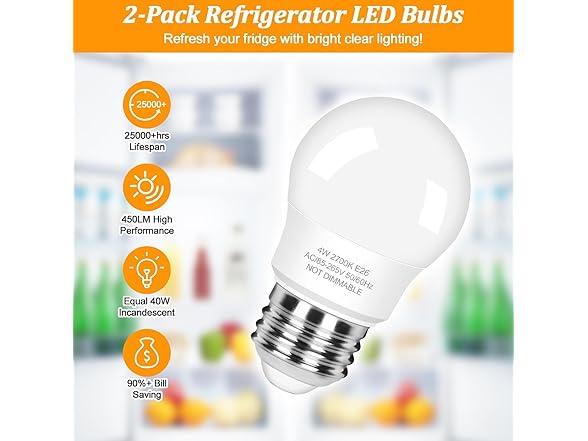 Brightever LED Refrigerator Light Bulbs 40 Watt Equivalent