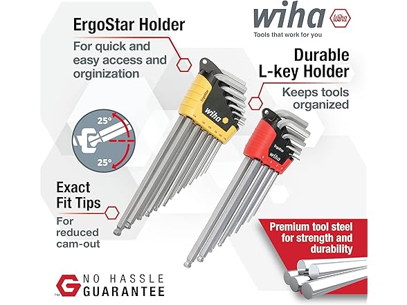 Wiha 66982 Ball End Hex L-Key Set 22pc Inch & Metric